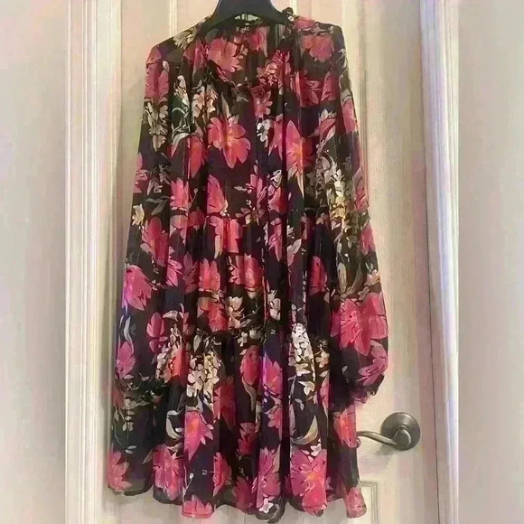 Pretty, sheer floral dress. Beautiful colors. Never worn. Size Large - Picture 2 of 6